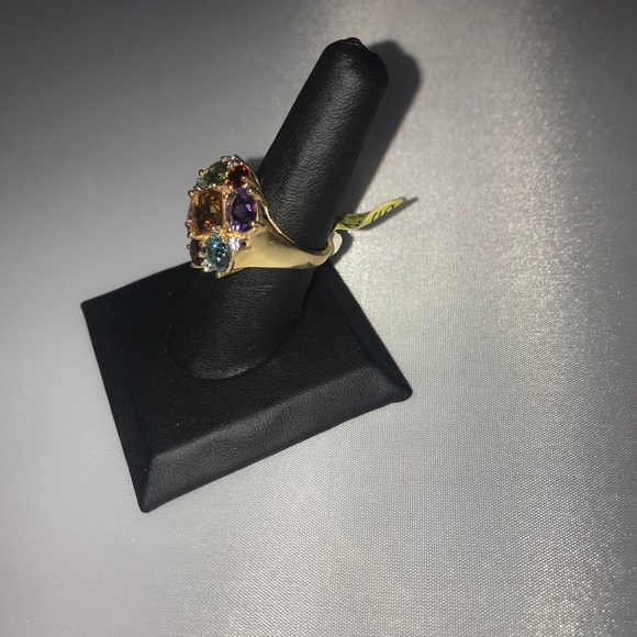 14k Gold Precious Gems Cluster Ring-Pictured left - Picture 5 of 5